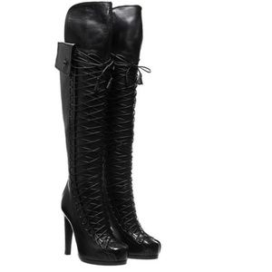 Tabitha Simmons Codi Over the Knee Black Lace Up Combat Boots Size 38.5 New!